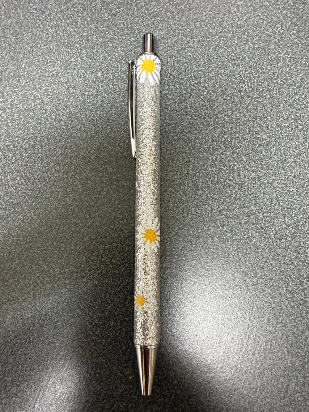 Glitter Daisy Ballpoint Pens - Assorted Colors - Black ink - Set of 6